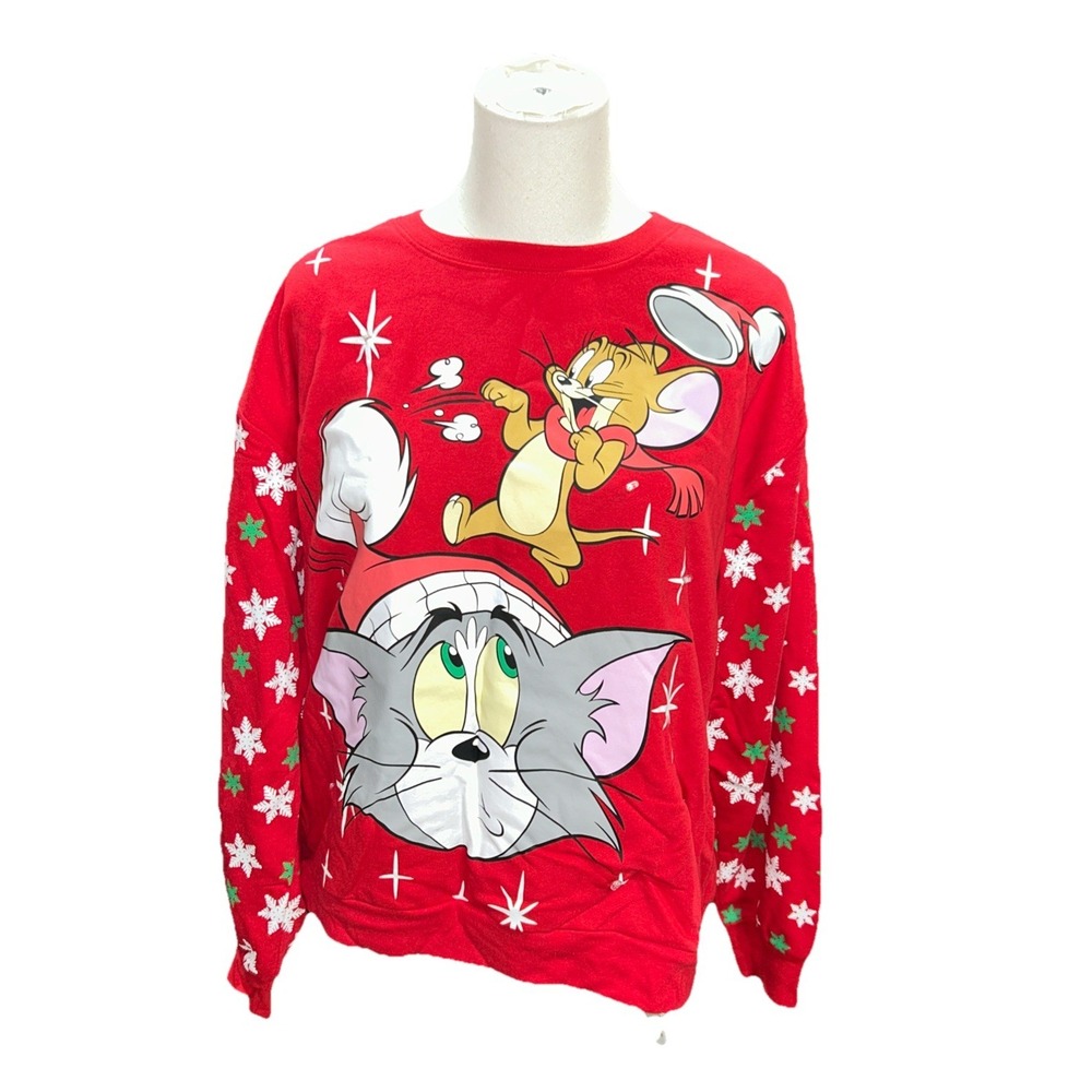 Tom & Jerry Christmas Sweater XL 15/17 Red Light Up Women's